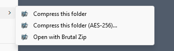 Brutal Zip right-click context menu inside Windows Explorer
